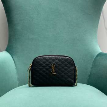 YSL Gaby Zipped Pouch In Black Leather 19x3x14cm