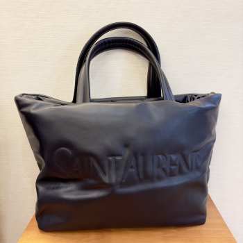 YSL Tote In Silktech Canvas Bag With Leather Lining  41/50x34x17cm