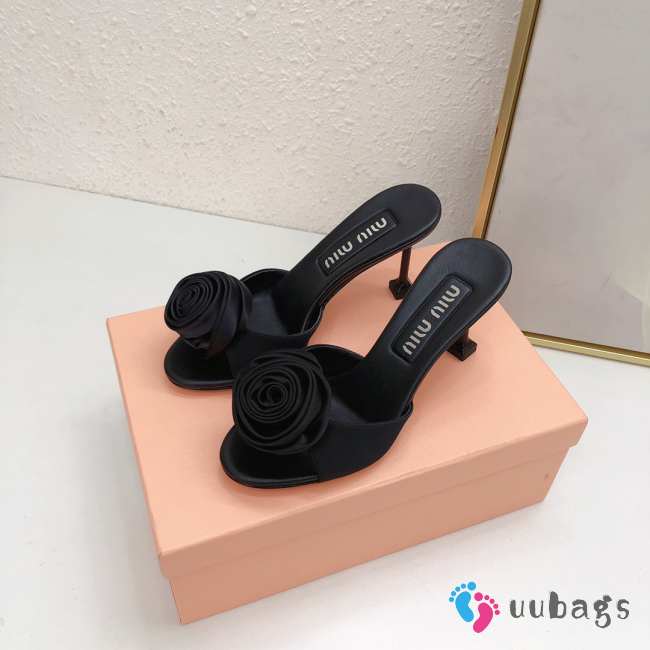 Miu Miu satin slipper sandals in black 5cm/8.5cm - 1