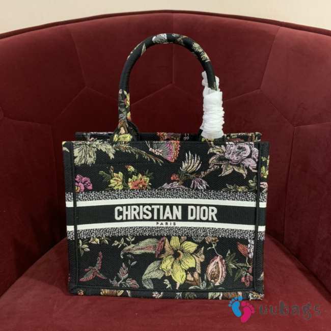 Dior Jardin Botanique Embroidery Book Tote Bag Black 26.5x21x14cm - 1