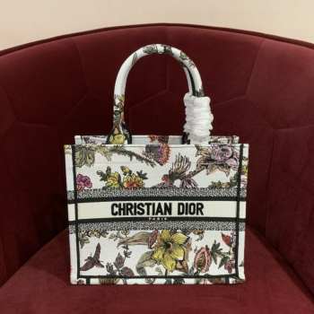 Dior Jardin Botanique Embroidery Book Tote Bag White 26.5x21x14cm