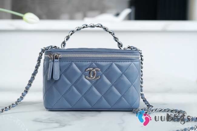 Chanel Vanity Top Handle Bag With Chain In Blue 9.5x17x8cm - 1