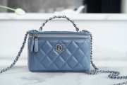 Chanel Vanity Top Handle Bag With Chain In Blue 9.5x17x8cm - 1