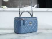 Chanel Vanity Top Handle Bag With Chain In Blue 9.5x17x8cm - 6