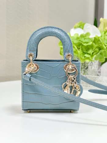 Dior lady micro in crocodile leather light blue 12x10x5cm