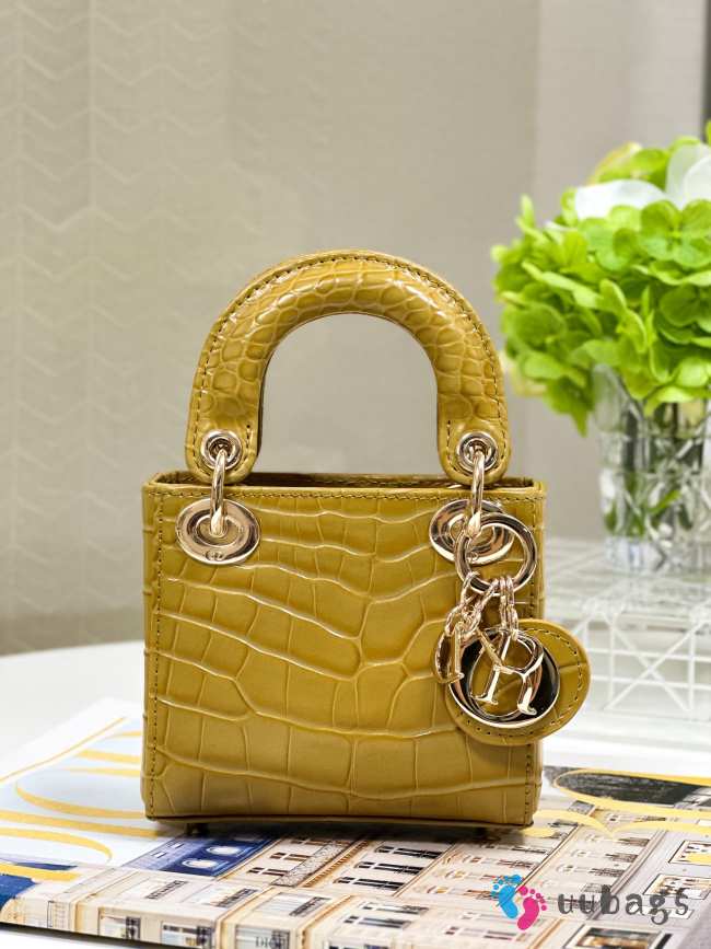 Dior lady micro in crocodile leather yellow 12x10x5cm - 1