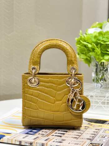 Dior lady micro in crocodile leather yellow 12x10x5cm