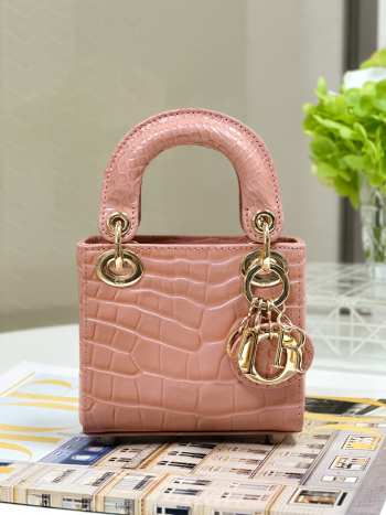 Dior lady micro in crocodile leather light pink 12x10x5cm