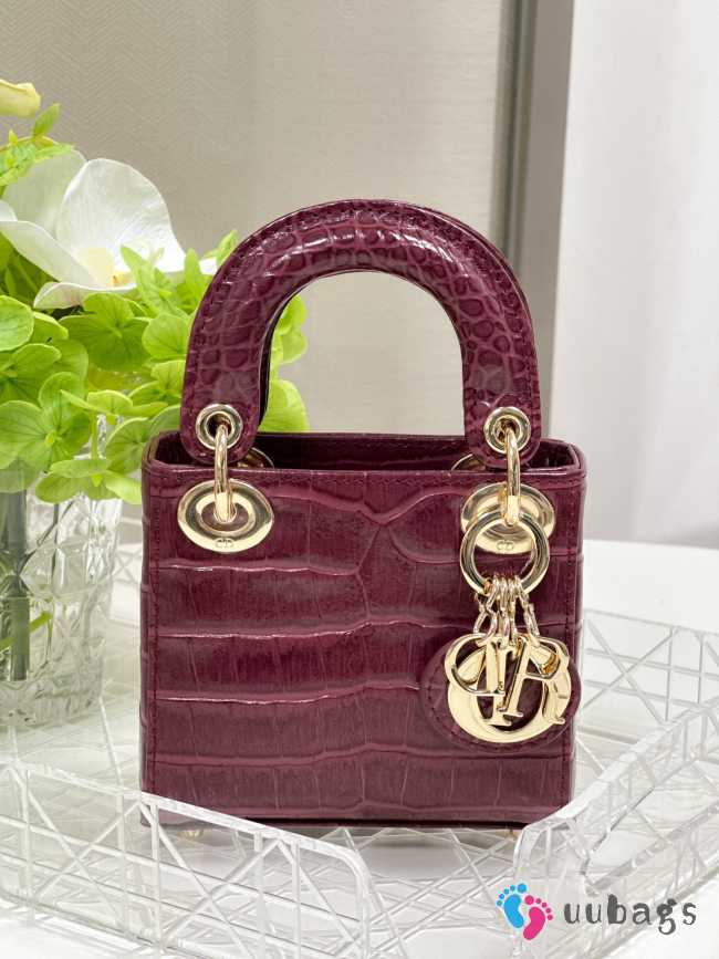 Dior lady micro in crocodile leather burgundy 12x10x5cm - 1