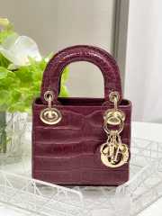 Dior lady micro in crocodile leather burgundy 12x10x5cm - 1