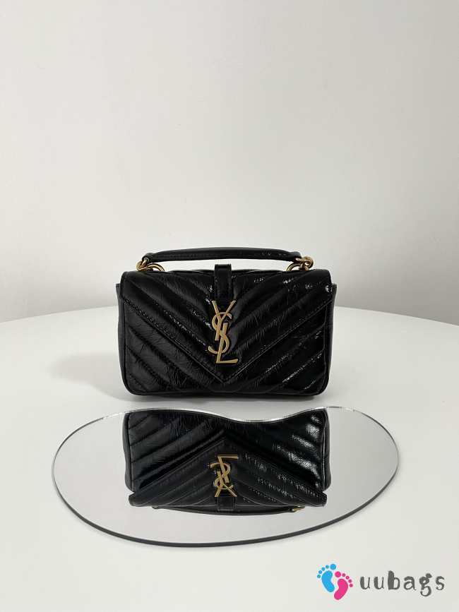 YSL College Mini Chain Bag In Shiny Crackled Leather Black 20x13x3cm - 1