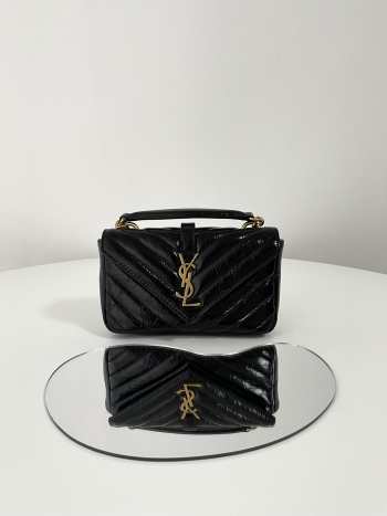 YSL College Mini Chain Bag In Shiny Crackled Leather Black 20x13x3cm