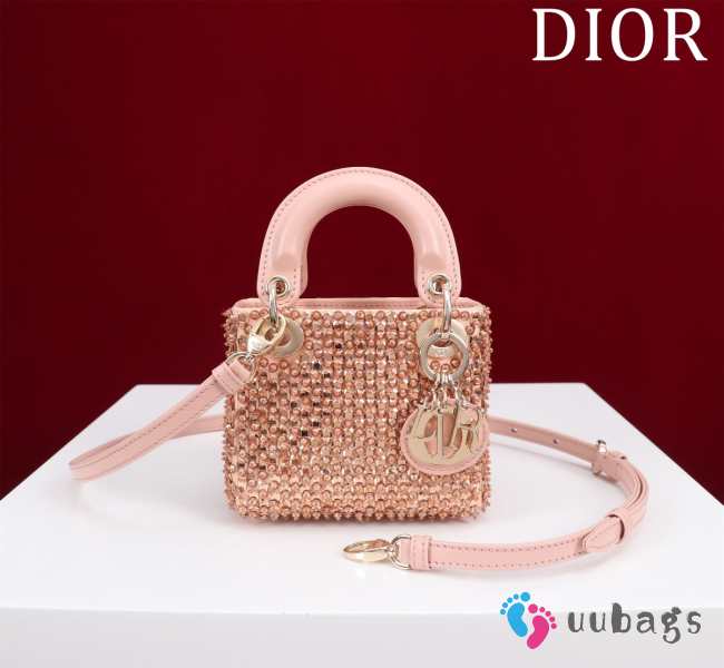 Dior Lady micro embroidered honey beads bag in pink 12x10.2x5cm - 1