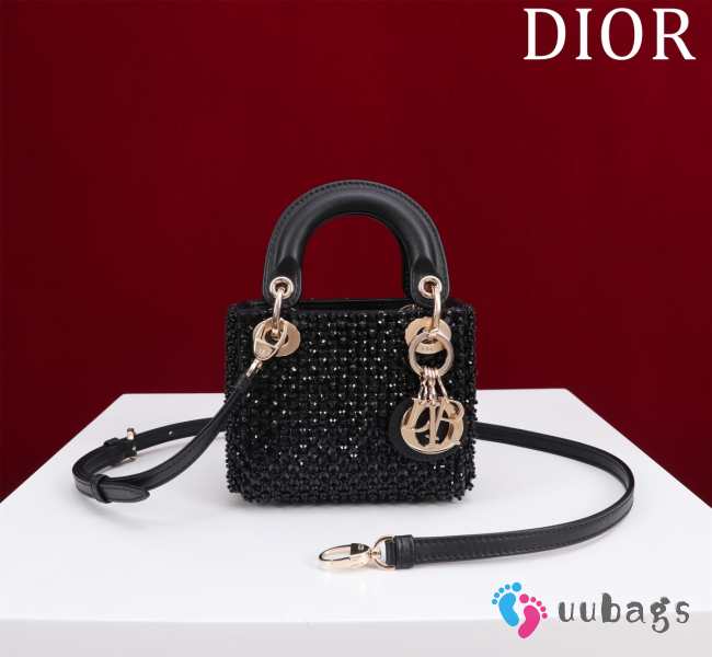 Dior Lady micro embroidered honey beads bag in black 12x10.2x5cm - 1