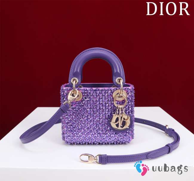 Dior Lady micro embroidered honey beads bag in purple 12x10.2x5cm - 1