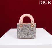 Dior Pink Calfskin Embroidered with Multicolor Strass Bag 12x10.2x5cm - 3