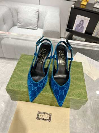 Gucci slingback pump in suede leather blue 8cm