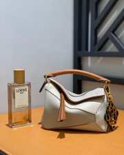 Loewe Mini Puzzle Edge Bag White with Brown Top Handle 18x8x12cm - 2