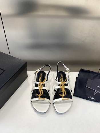 YSL logo flat sandals in white