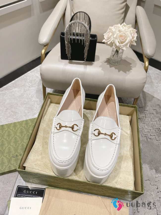 Gucci Horsebit Platform Loafer White With Gold-toned Hardware 10cm - 1