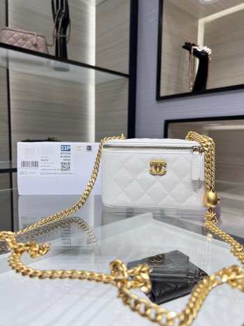 Chanel quilted small vanity case with chain white 17x9.5x8cm