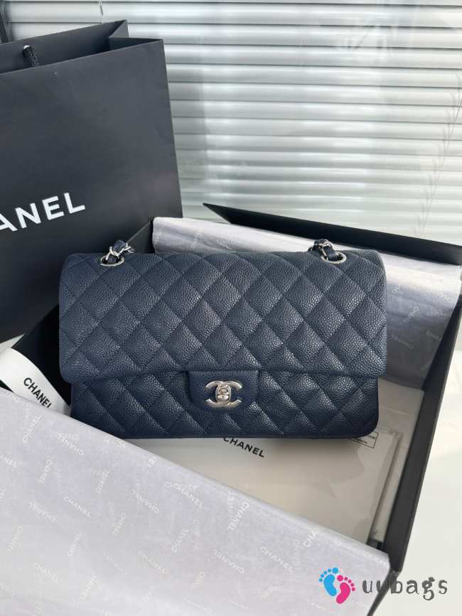 Chanel flap bag caviar leather navy blue with silver bukclet 25cm  - 1