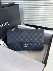 Chanel flap bag caviar leather navy blue with silver bukclet 25cm  - 1