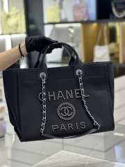 Chanel Canvas Pearl Deauville Tote Bag Black 30x39x22cm - 1