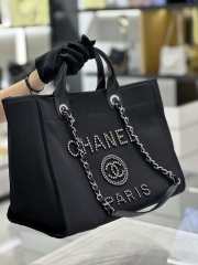 Chanel Canvas Pearl Deauville Tote Bag Black 30x39x22cm - 4