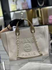 Chanel Canvas Pearl Deauville Tote Bag White 30x39x22cm - 1