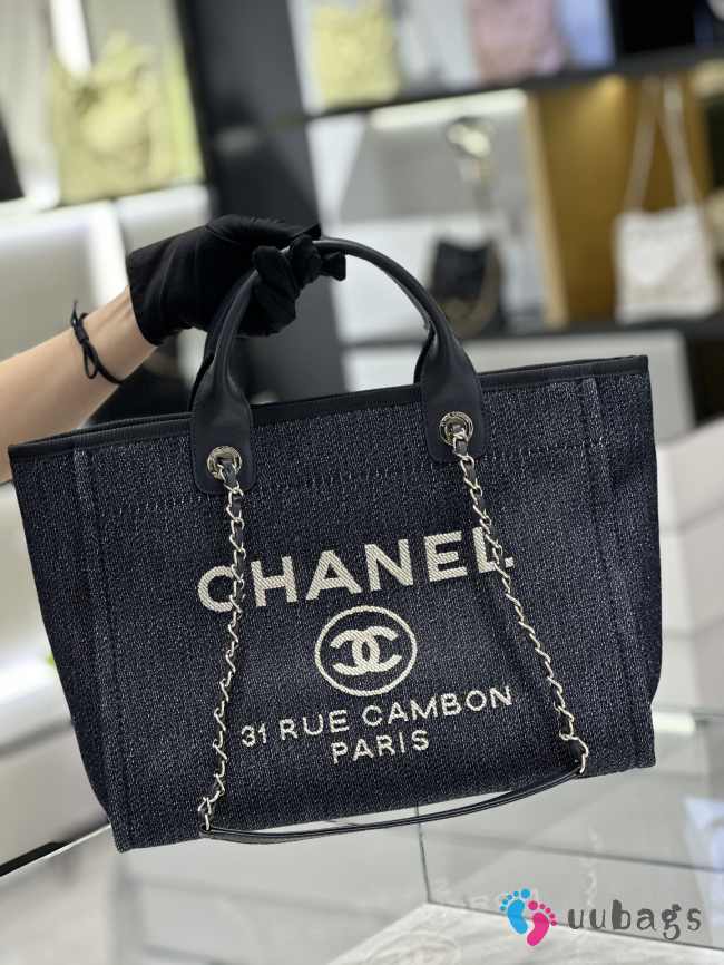 Chanel Canvas Deauville Tote Bag Blue 34.5x26x15cm - 1