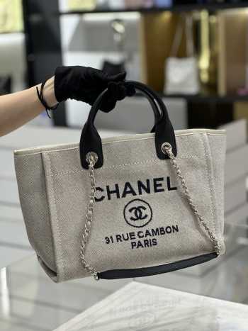 Chanel Canvas Deauville Tote Bag White 32cm