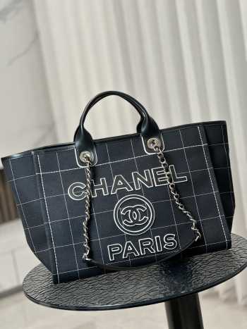 Chanel Deauville Line Tote Bag Black 38x30x22cm