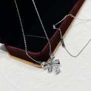 Tilda's Bow Baguette Cut Diamond Drop Pendant Necklace - 6