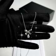 Tilda's Bow Baguette Cut Diamond Drop Pendant Necklace - 2