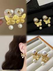 Dior Butterfly Earrings with Pearls - 4