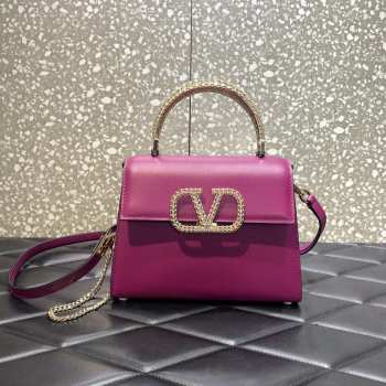 Valentino Small Vsling calfskin handbag pink with jewel handle 22x17x9cm