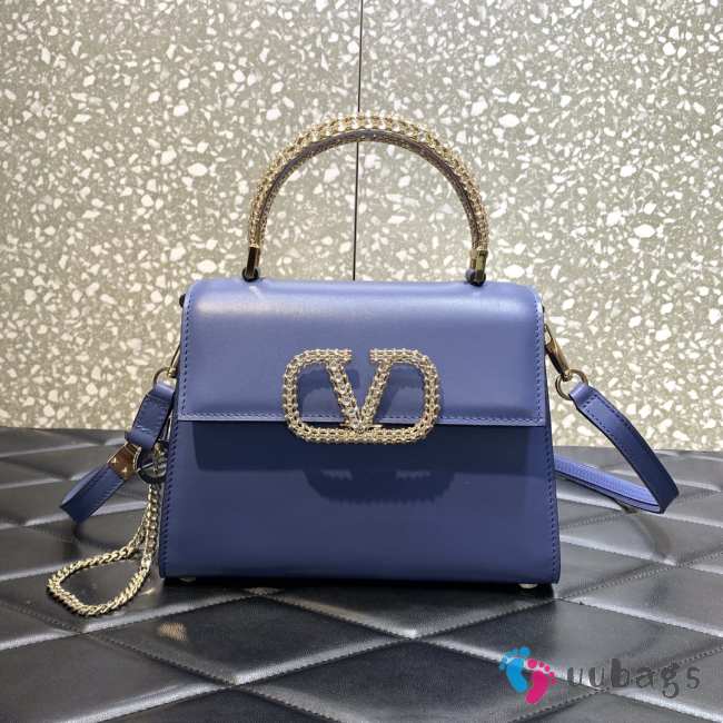 Valentino Small Vsling calfskin handbag blue with jewel handle 22x17x9cm - 1