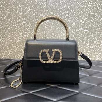 Valentino Small Vsling calfskin handbag black with jewel handle 22x17x9cm