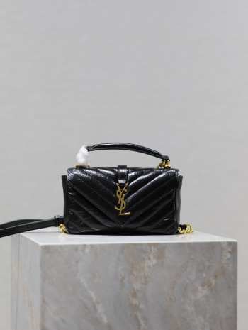 YSL College Mini Chain Bag Black In Shiny Crackled Leather 20x13x3cm