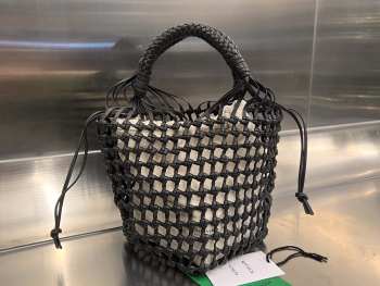 Bottega Veneta Intrecciato Leather Macrame Tote Bag Black 20x20x23cm