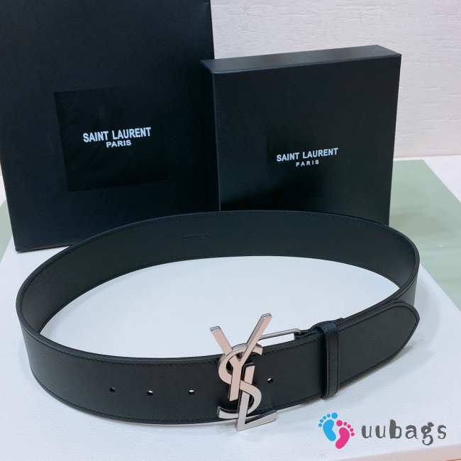 YSL belt with smooth strap black and silver buckle 5cm - 1