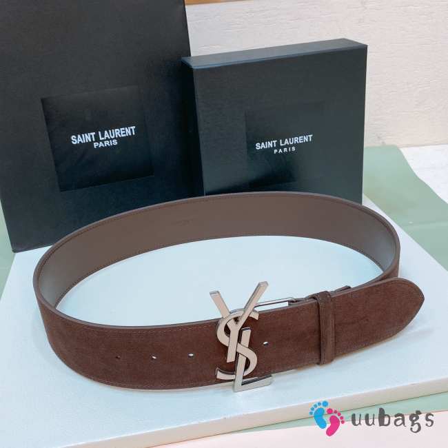 YSL belt with suede strap burgundy and silver buckle 5cm - 1