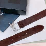 YSL belt with suede strap burgundy and silver buckle 5cm - 4