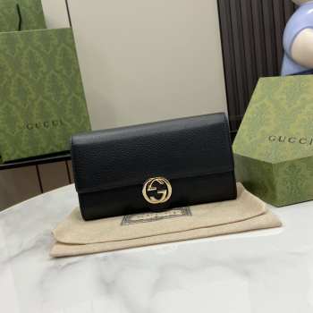 Gucci GG Interlocking wallet in black with grained pattern 19.5x11.5x3cm