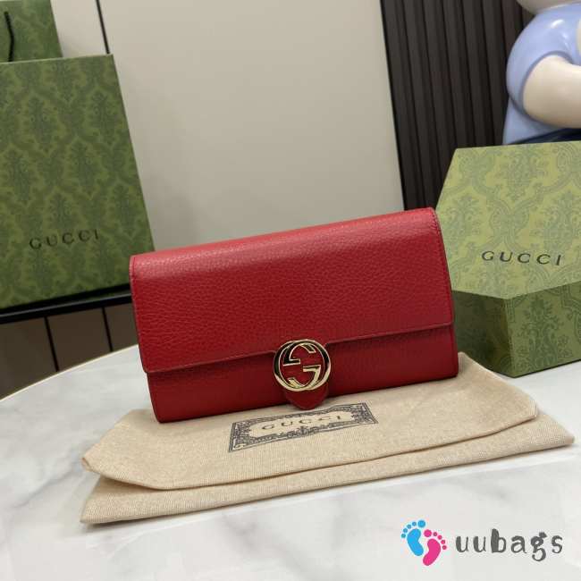 Gucci GG Interlocking wallet in red with grained pattern 19.5x11.5x3cm - 1