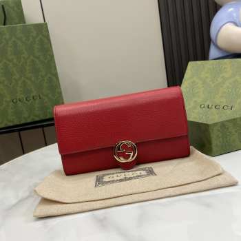 Gucci GG Interlocking wallet in red with grained pattern 19.5x11.5x3cm