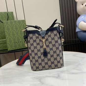 Gucci bucket bag with GG canvas bag in blue 16x19.5x5.5cm