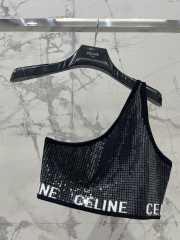 Celine sequined one-shoulder short bra top in black - 1