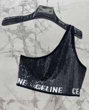 Celine sequined one-shoulder short bra top in black - 2